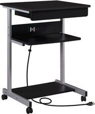 Small Rolling Computer Desk with Power Outlet Laptop Cart Black A Small Rolling picture