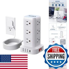 Extension Cord Multiple Outlets, SMALLRT Flat Plug Power Strip Tower USB 12 AC picture