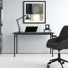 Large Black Computer Desk with Cable Management and Monitor Stand picture