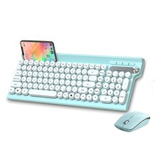 Wireless Mouse Keyboard Phone Holder 2.4G Full Size USB Rechargeable Cyan Fits picture