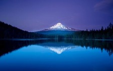 Landscape lake reflection forest oregon usa snowy peak Custom Gaming Mat Desk picture