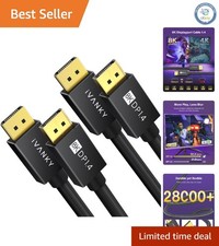 Dual 6ft 8K DisplayPort 1.4 Cables with 32.4 Gbps - Ideal for High Refresh Rates picture