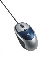 Logitech USB Wired Optical Scroll Mouse Blue Silver Desktop Accessory picture