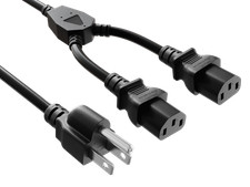 3ft NEMA 5-15P to 2x C13 Computer Power Splitter, 16 AWG SJT Heavy Duty, 13A/... picture
