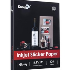 Koala Printable Glossy Sticker Paper for Inkjet Printer, White, 8.5x11 Inch S... picture