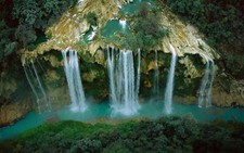 Landscape waterfall river cliff forest mexico aerial Custom Gaming Mat Desk picture