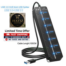 USB 3.0 Hub, 7-Port USB Data Hub Splitter with 3Ft Long Cable USB Extension for picture