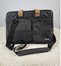 Lacdo padded nylon 14 in laptop shoulder/messenger bag, black/gray/brown picture