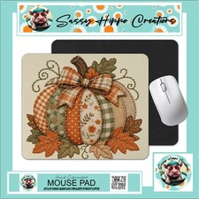 Mouse Pad Autumn Quilted Pumpkin and Fall Leaves Anti Slip Back Easy Clean picture
