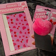 Pink Strawberry Charm Screen Cleaner + Cut-to-Fit Strawberry Trackpad Sticker picture