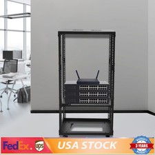 18U 4 Post Open Frame Network Server Rack Holder on Caters Adjustable 0-31.5