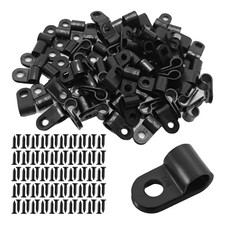 100 PCS RType Cable Clips 1/4 Inch Black Nylon Wire Clamps Mounting Screws picture