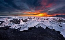 Landscape clouds ice beach sunset black sand nature Custom Gaming Mat Desk picture