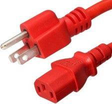 5 PACK LOT 10ft NEMA 5-15P - C13 Red Power Cord 18AWG 10A/1250W 125V 3-Prong 3M picture