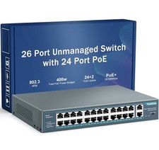 Yuanley 24 Port PoE Switch with 2 Gigabit Ethernet Uplink Port, Unmanaged 26 P picture