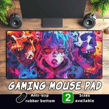 Psychedelic Skull Chaos Girl Gaming Mouse Pad. Punk Synthwave Art Anti Slip Mat picture