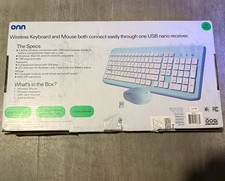 onn. Wireless Keyboard & Mouse Combo 2.4GHz USB Nano, Plug & Play Blue/White picture