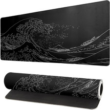 Japanese Sea Wave Large Mouse Pad, Anime Black Gaming, Extended Kanagawa Mat Des picture