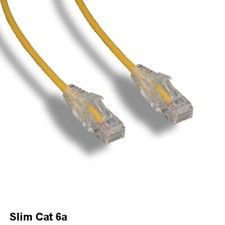 Kentek Yellow 3' Slim Mini Cat6a Patch Cord 28AWG UTP Bare Copper Ethernet RJ45 picture