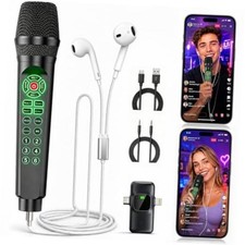 Black MC9 Karaoke Microphone for Phone/PC - Live Streaming Microphone Set picture