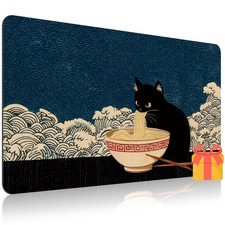 1pc Card Game Mat Japanese Style Black Cat Eating Ramen Pattern Desktop Protec picture