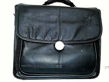 Dell Laptop Case Black Leather Soft Briefcase Multi Compartment Padded Strap picture