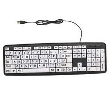 USB Wired Large Print Computer Keyboard White Keys Black Letter for Seniors K9P7 picture