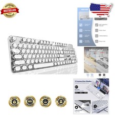 White Mechanical Keyboard | Retro Punk Round Keys | 3-Mode Wireless | Spillproof picture
