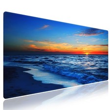 Wknoon Extra Large Gaming Mouse Pad Sunset Glow Blue Ocean Wave Stitched picture