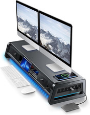 All-In-One Dual Monitor Stand Riser with 2 Drawers, 8USB Ports and Wireless Char picture