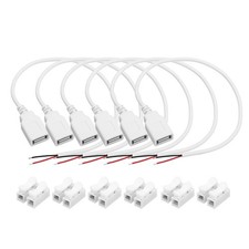 6Pcs USB Plug Pigtail, 0.3 M/1 ft Female 22 AWG 5V 3A with Wire Connector, White picture