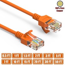 0.5-50FT Cat6A RJ45 SLIM Network LAN Ethernet UTP Cable Gold Copper Wire Orange picture