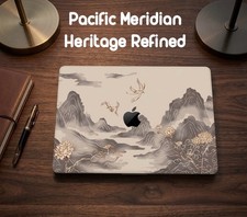 Oriental Zen Ink Landscape MacBook Shell: Gold-Accented Shanshui Art picture