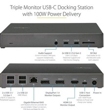 StarTech DK31C2DHSPD Triple 4K Monitor USB Type-C Docking Station + CORDS TESTED picture