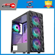 MOROVOL ATX Mid Tower Gaming PC Case 4 RGB Fans Tempered Glass Mesh Front Panel picture