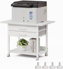 2Tier Large Printer Stand Fabric Drawer Rolling Cart 23.4x15.7 Inch White picture
