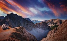 Landscape nature mountains clouds sunset cottage summer Custom Gaming Mat Desk picture