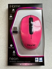 iHome Wireless Desktop Mouse Neon Pink Plug N Play USB Click Wheel Mac PC~READ~ picture