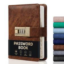 WEMATE Password Book with Lock Keeper Book for Seniors 4.33x6.18in Brown picture