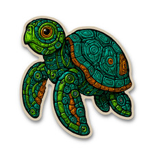 Mechanical Sea Turtle Sticker, Bio-Mech Decal for Laptops & Indoor Use 1.5-6
