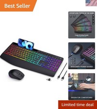 Stylish Full-Size Wireless Keyboard & Mouse Combo | Rechargeable RGB Backlit Set picture