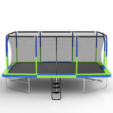 10ft x 17ft Rectangular Trampoline with Safety Enclosure, Blue and Green picture
