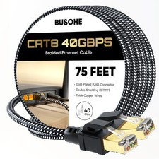75 FT Cat 8 Ethernet Cable 40Gbps 2000Mhz Braided Network RJ45 40 PCS Clips picture