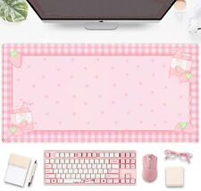 Cute Pink Plaid Desk Mats Strawberry Milk Gaming Desk Pad Kawaii Extended Mou... picture