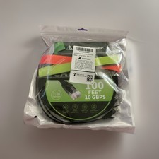 CableGeeker Cat 6 Ethernet Patch Cable 100 ft Flat 10 Gbps Gold-Plated Black picture