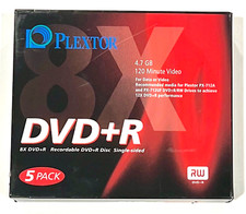 DVD+R Plextor 5-Pack 4.7 GB 120 Minute Storage Media Data or Video Sealed New picture