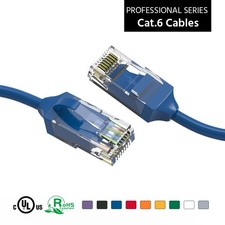 15 Pack of 8Ft CAT6 28AWG Slim Ethernet Network Cable Blue picture