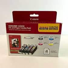Canon Genuine PGI-220BK/CLI-221 Ink Set BK/C/M/Y + 4x6 Photo Paper 50 picture
