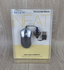 Belkin Mini Wired Travel Mouse Optical Scroll Retractable USB Cable Compact picture