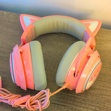 SOMIC Cat Ear USB Wired Over-Ear Gaming Headset Boom Mic LED Pink/Gray picture